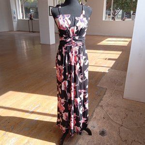 Pink purple and black floral Maxi length dress
